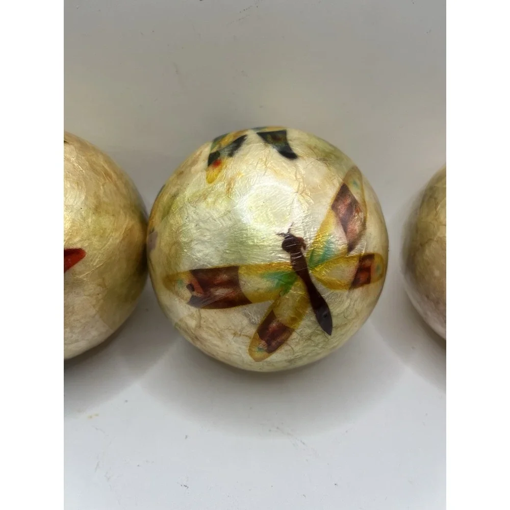 Set Of 3 Dragonfly Paper Machete‎ Decorative Balls Double Sided 4